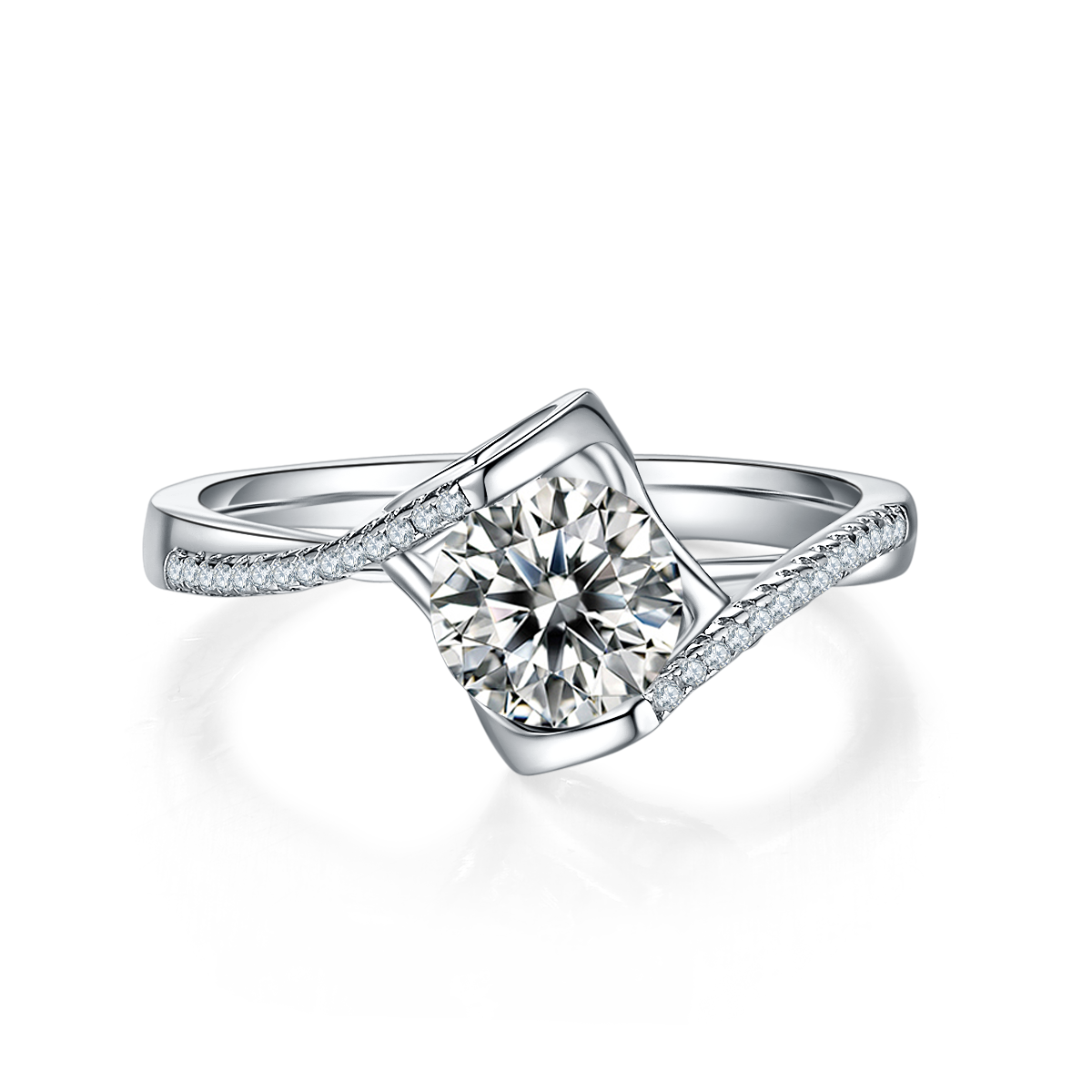 Twisted arm micro inlaid angel kiss S925 silver plated platinum Moissanite women's ring 1 carat D-grade
